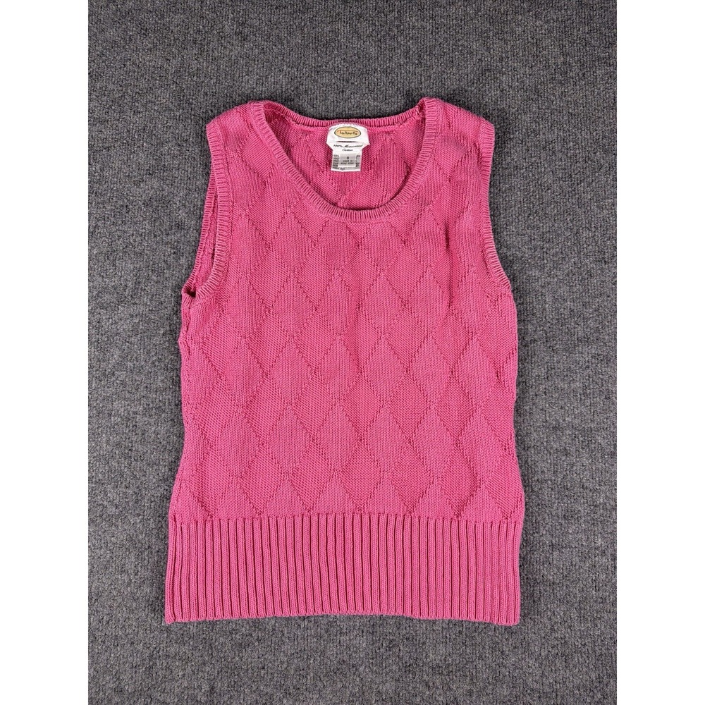 Vintage Talbots Women Vest Pink Diamond‎ Pattern Small 100% Mercerized Cotton